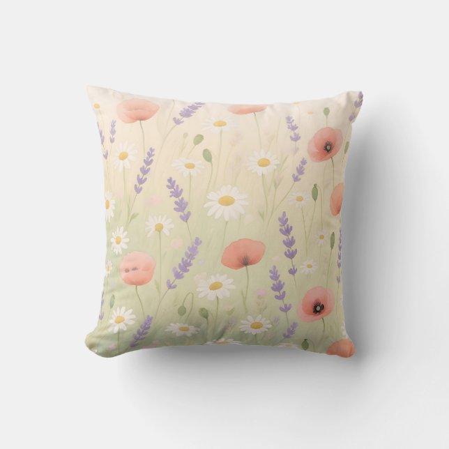 Almofada Prado Selvagem Pastel de Flor Suave (Frente)