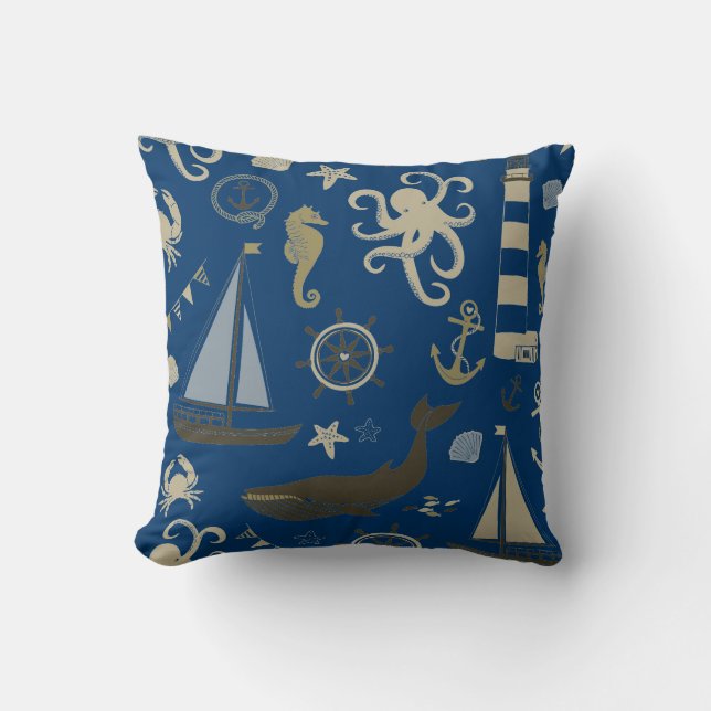 Almofada Praia Blue Beige Ocean (Frente)