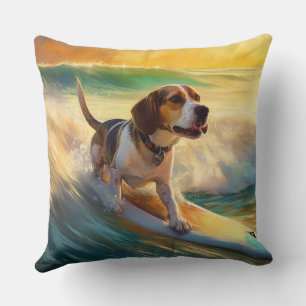 Almofada Praia de Beagle Surfando Pintura