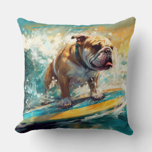 Almofada Praia de Bulldog Surfando Pintura