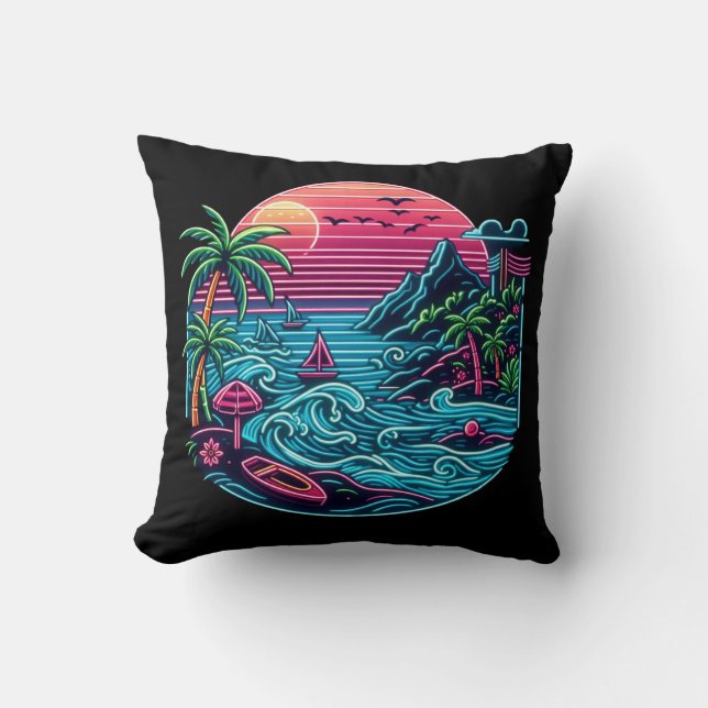 Almofada Praia neon tropical/havaiana (Frente)