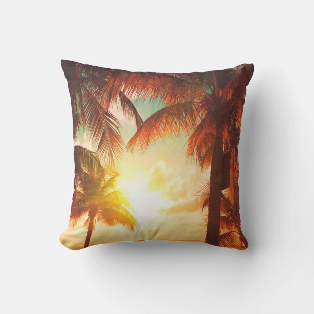 Almofada Praia sunset com palmeiras e belas planícies do cé (Frente)