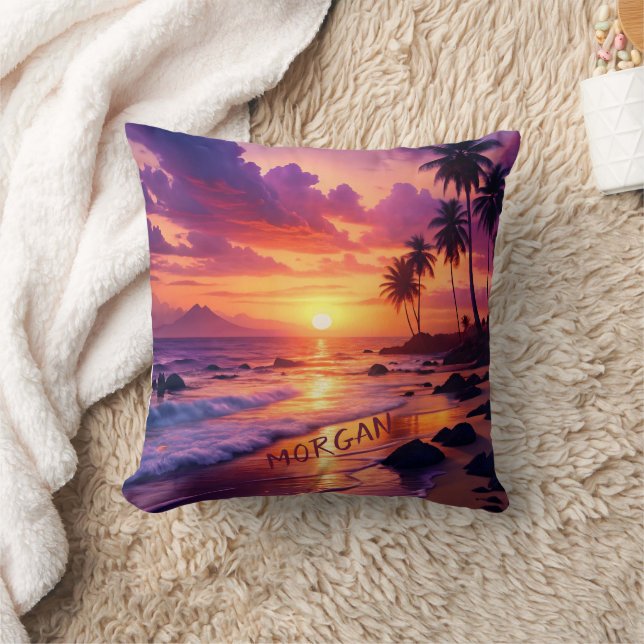 Almofada Praia Tropical Sunset Personalizada - Costa Sonhad (Cobertor)