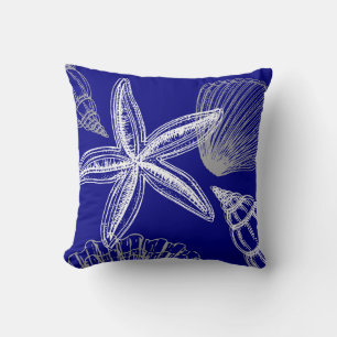 Almofada Praias de Seashell Modernas - Azul-Branco