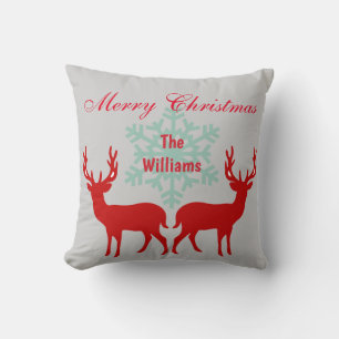 Almofada Prata bonita e vermelho do Feliz Natal da rena