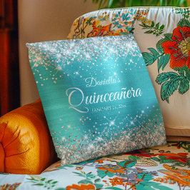 Almofada Prata Brilho Azul Turquesa Quinceañera