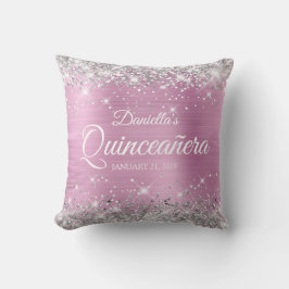 Almofada Prata Brilho Rosa Claro Folha Quinceañera