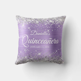 Almofada Prata Brilho Roxo Claro Folha Quinceañera