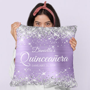 Almofada Prata Brilho Roxo Claro Folha Quinceañera