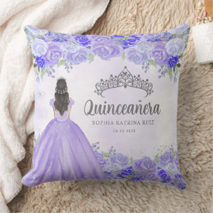 Almofada Prata Roxo Floral Princesa Tiara Quinceanera