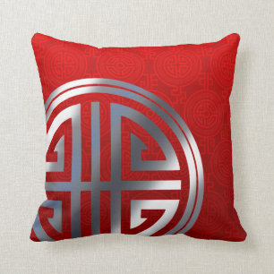 Almofada Prata vermelha decorativa oriental do símbolo d