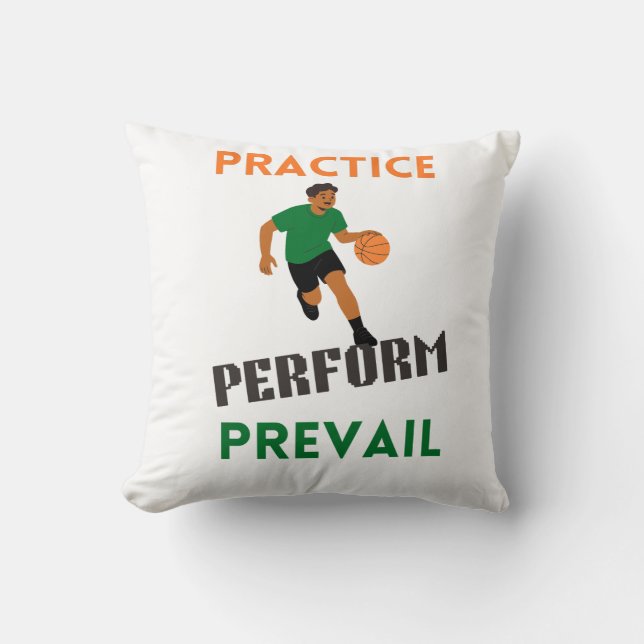 Almofada Pratique. Faça. Prevaleça. Motivação de Basquete  (Frente)