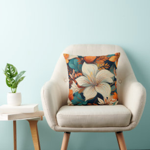 Almofada Prato De Flor Laranja De Turquesa Elegante
