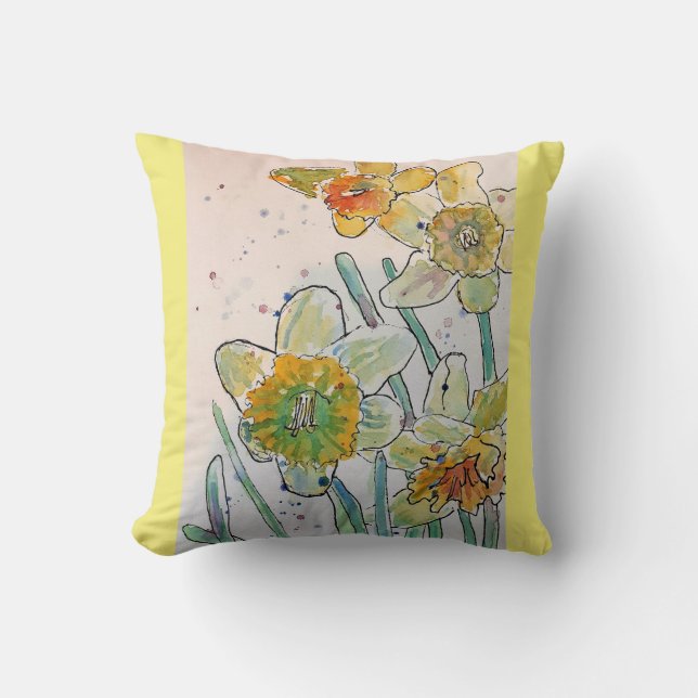 Almofada Prato floral Flor de Daffodil Amarelo (Frente)