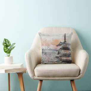 Almofada Pratos de Papel Pagode Japonesa & Mt. Fuji em Aqua
