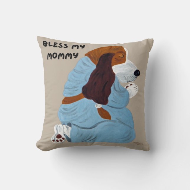 Almofada Praying Basset Hound Bless my Mommy (Frente)