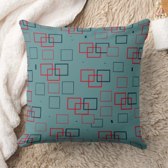 Almofada Prazer Quadrado Vermelho e Turquesa (Cobertor)