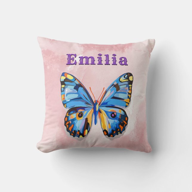 Almofada Pré-disquete Personalizado de Borboleta Azul Rosa  (Frente)