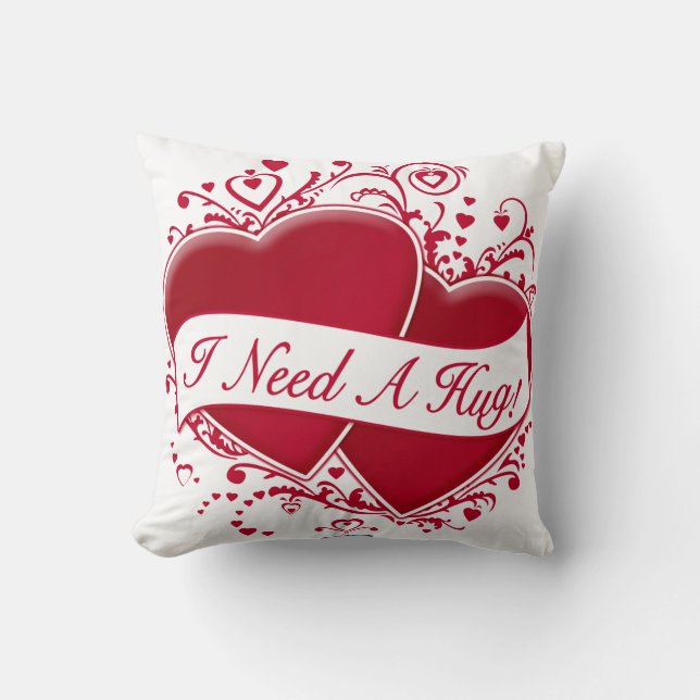 Almofada Preciso De Um Abraço! Corações Vermelhos (Frente)