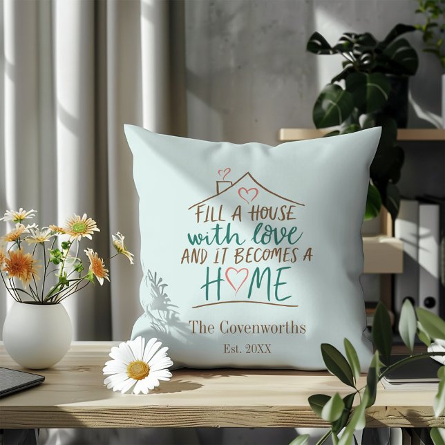 Almofada Preenchido com Aquecimento Familiar Personalizável (Filled with Love Housewarming Pillow)
