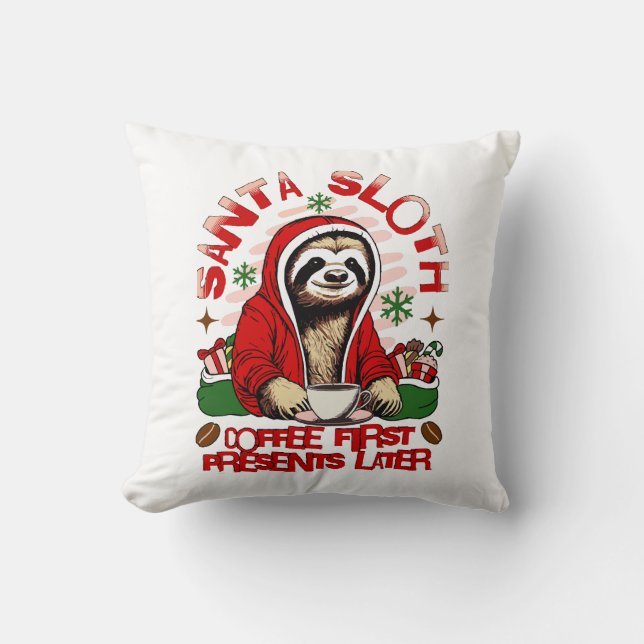 Almofada Preguiça de Natal bebendo café  (Frente)