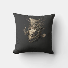 Almofada Prehistoric Fish Skull Grunge Dark Art