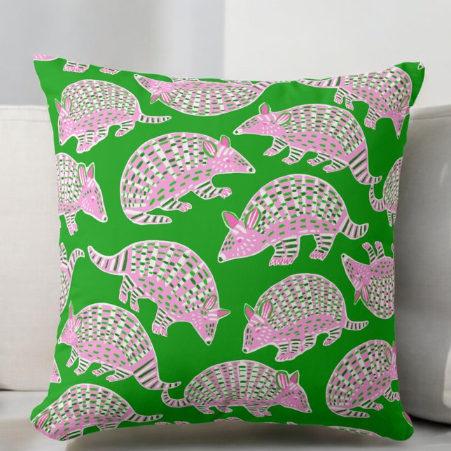 Almofada Preppy Armadillos verde-rosa (Criador carregado)