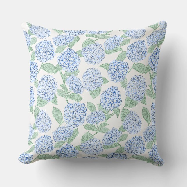 Almofada Preppy Blue e Green Hydrangeas (Frente)