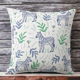 Almofada Preppy Clássico Zebras e Martinis Branco