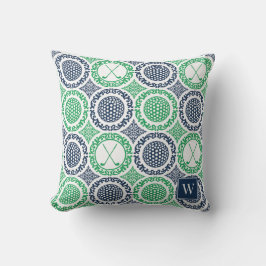 Almofada Preppy Golf Damask - Balls & Clubs in Navy & Green