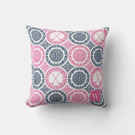 Almofada Preppy Golf Damask - Balls & Clubs Navy & Hot Pink