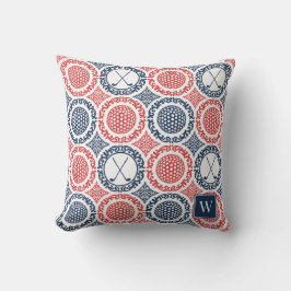 Almofada Preppy Golf Damask - Bolas e Tacões em Azul Marinh