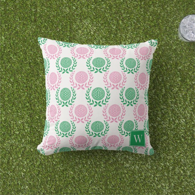 Almofada Preppy Golf Laurel Wreath - Pink & Green (Grama)