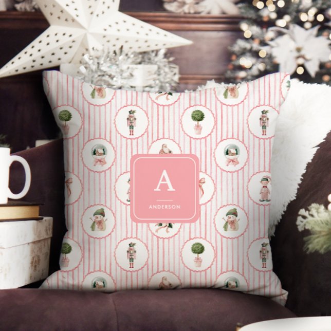 Almofada Preppy Grandmillennial Rosa Noz Crackers Natal (Criador carregado)