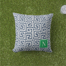 Almofada Preppy Greek Key Monogram – Navy & Green