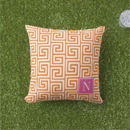 Almofada Preppy Greek Key Monogram – Orange & Hot Pink