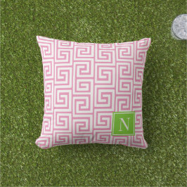 Almofada Preppy Greek Key Monogram – Pink & Lime