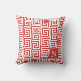 Almofada Preppy Greek Key Monogram – Red & White