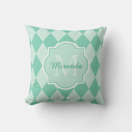 Almofada Preppy Mint Green Argyle Girly Monograma e Nome
