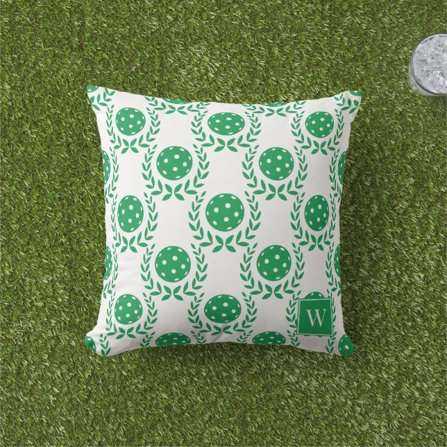 Almofada Preppy Pickleball Coroa de Louro – Verde & Branco (Grama)