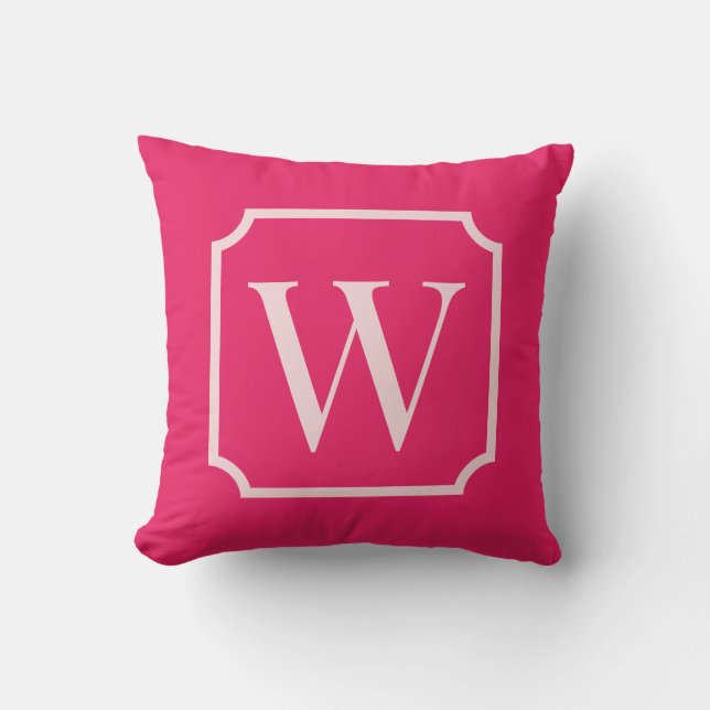 Almofada Preppy Pink Monogram Dorm Room Pillow  (Frente)