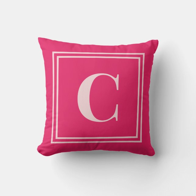 Almofada Preppy Pink Monogram Dorm Room Pillow – Classic (Frente)