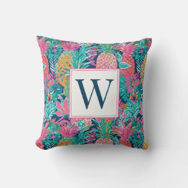 Almofada Preppy Pink Teal Navy Blue Pineapple Monogram