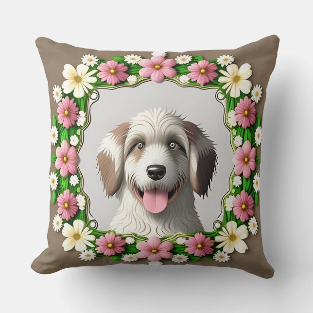 Almofada Presente Adorável Cachorro Floral Amante de Animai (Frente)