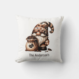 Almofada Presente Branco Marrom Gnome de Café Fofo com Mono
