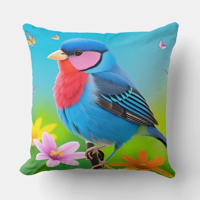 Almofada 🌺 Presente com Desenho Floral de Chapim Azul para (Frente)