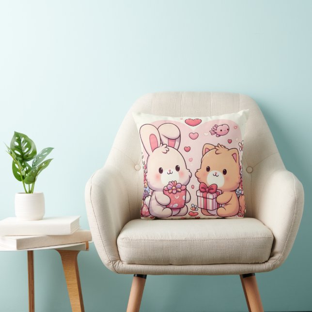 Almofada Presente de Amor de Coelho e Urso Kawaii Fofo do D (Cadeira)