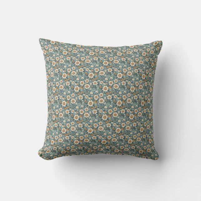 Almofada Presente de aniversário | Padrão Floral Teal e Bei (Frente)
