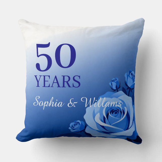 Almofada Presente de Aniversário Rosa Azul Personalizada co (Frente)