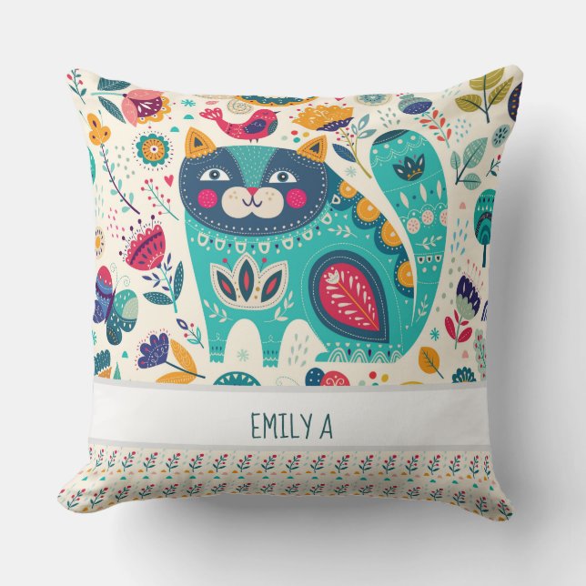 Almofada Presente de Arte Personalizada do Cat Folk do Deco (Frente)